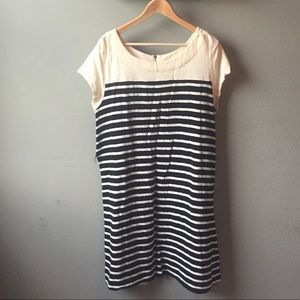 Cream & Black Striped Cotton Shortsleeve Dress